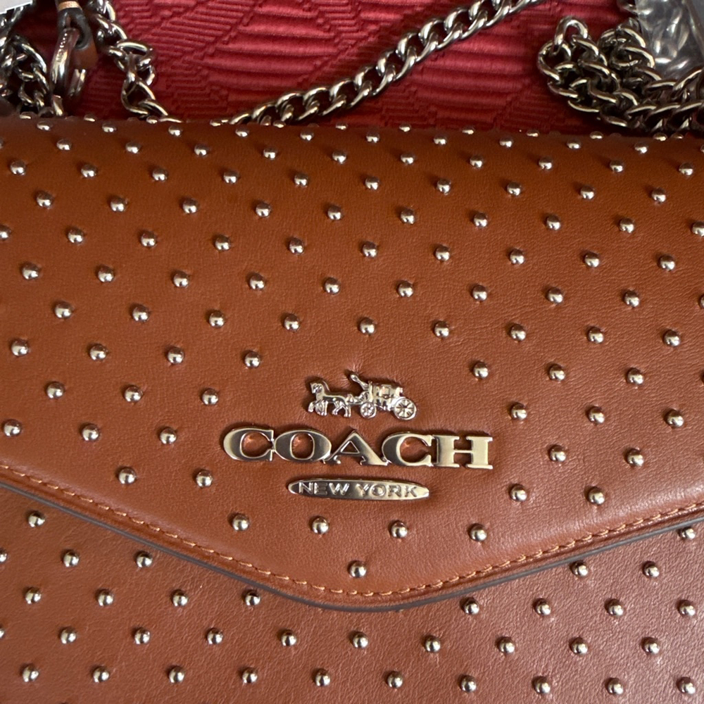 Coach Brown Rev Env Studded Leather Crossbody Bag with Suede Interior - Picture 8 of 10